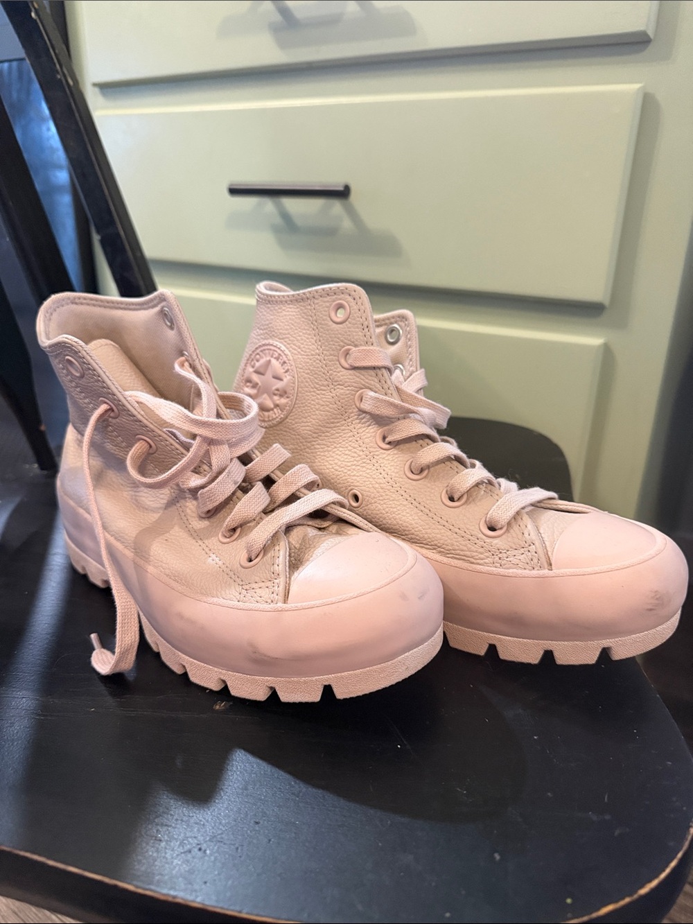 Converse Lace-Up Platform High-Top Boots in Pale Pink